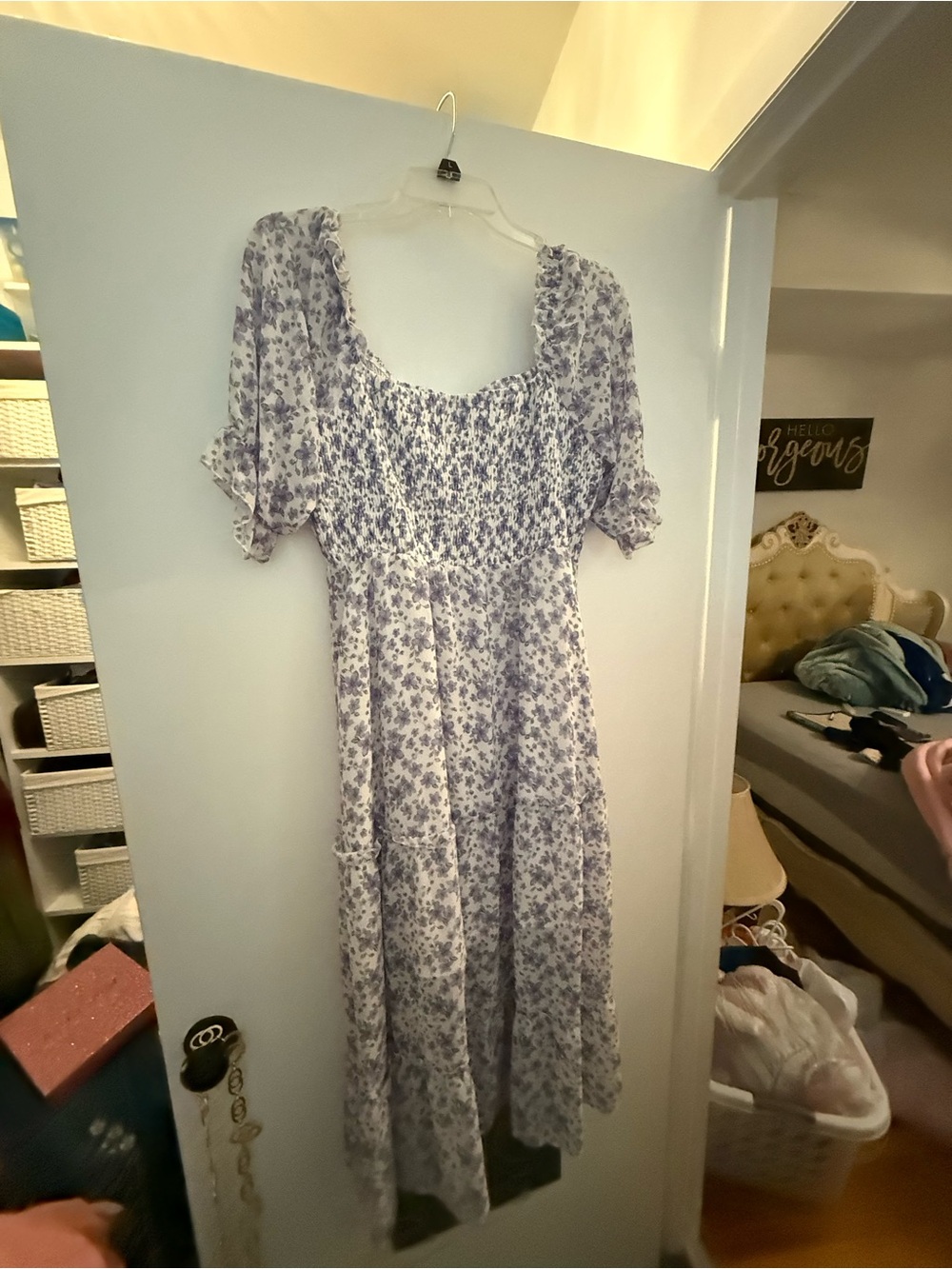 Lavender Floral Maxi Dress with Smocked Bodice